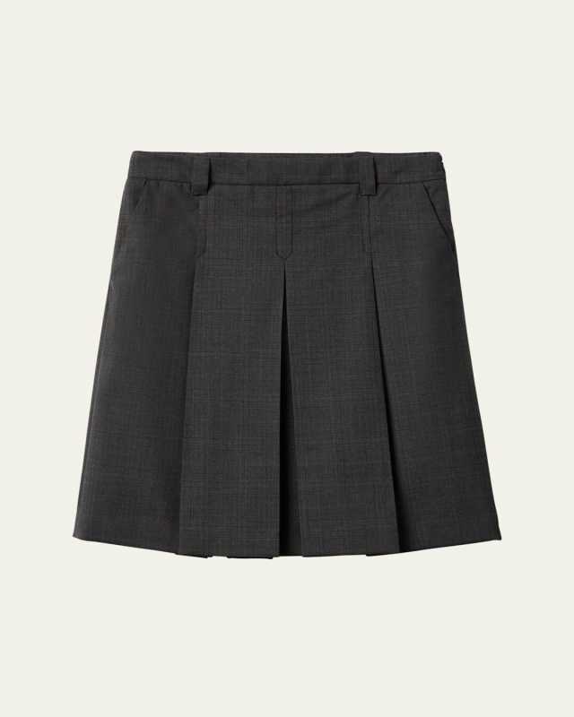 Check Pleated Wool Skirt